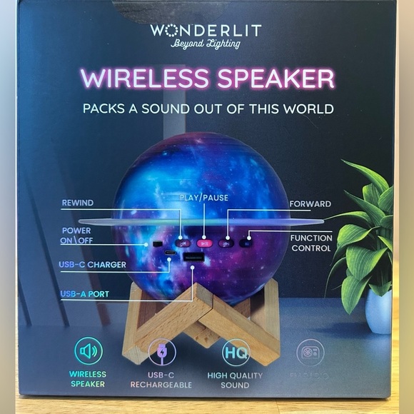 WONDERLIT Beyond Lighting SATURN LED Lamp & Speaker with Bluetooth. New In Box. - Picture 6 of 7